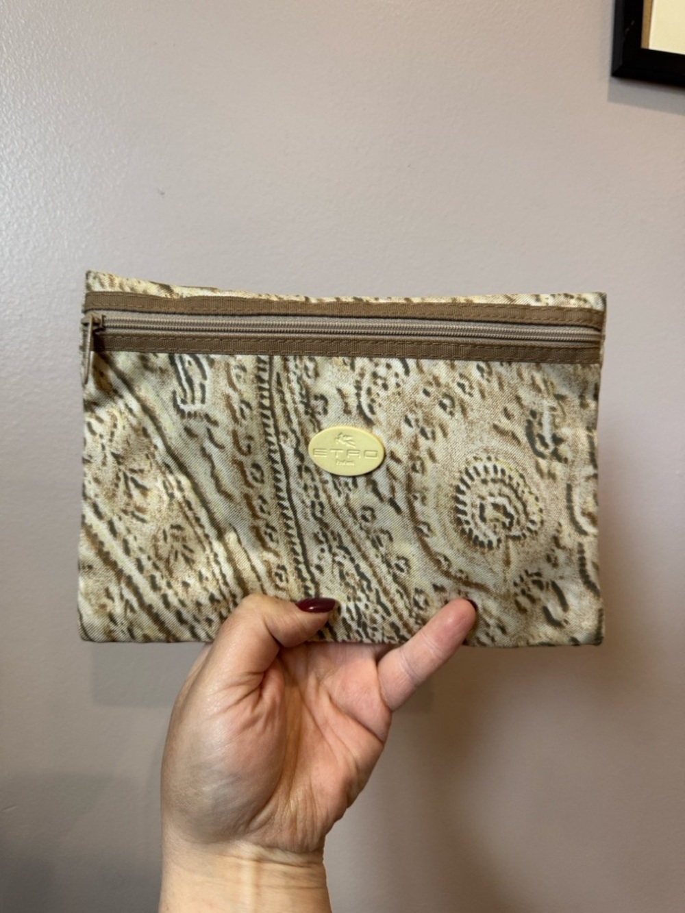 Etro Beige and Brown Paisley Logo Pouch